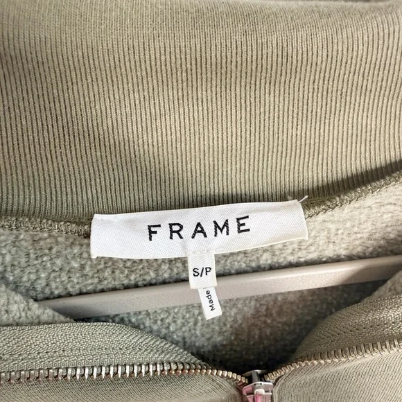 FRAME Military Green Quarter Zip Long Sleeve Sweatshirt Size Small - Picture 3 of 6